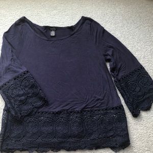 Rue 21 Navy Blue Top w/ Lace Borders